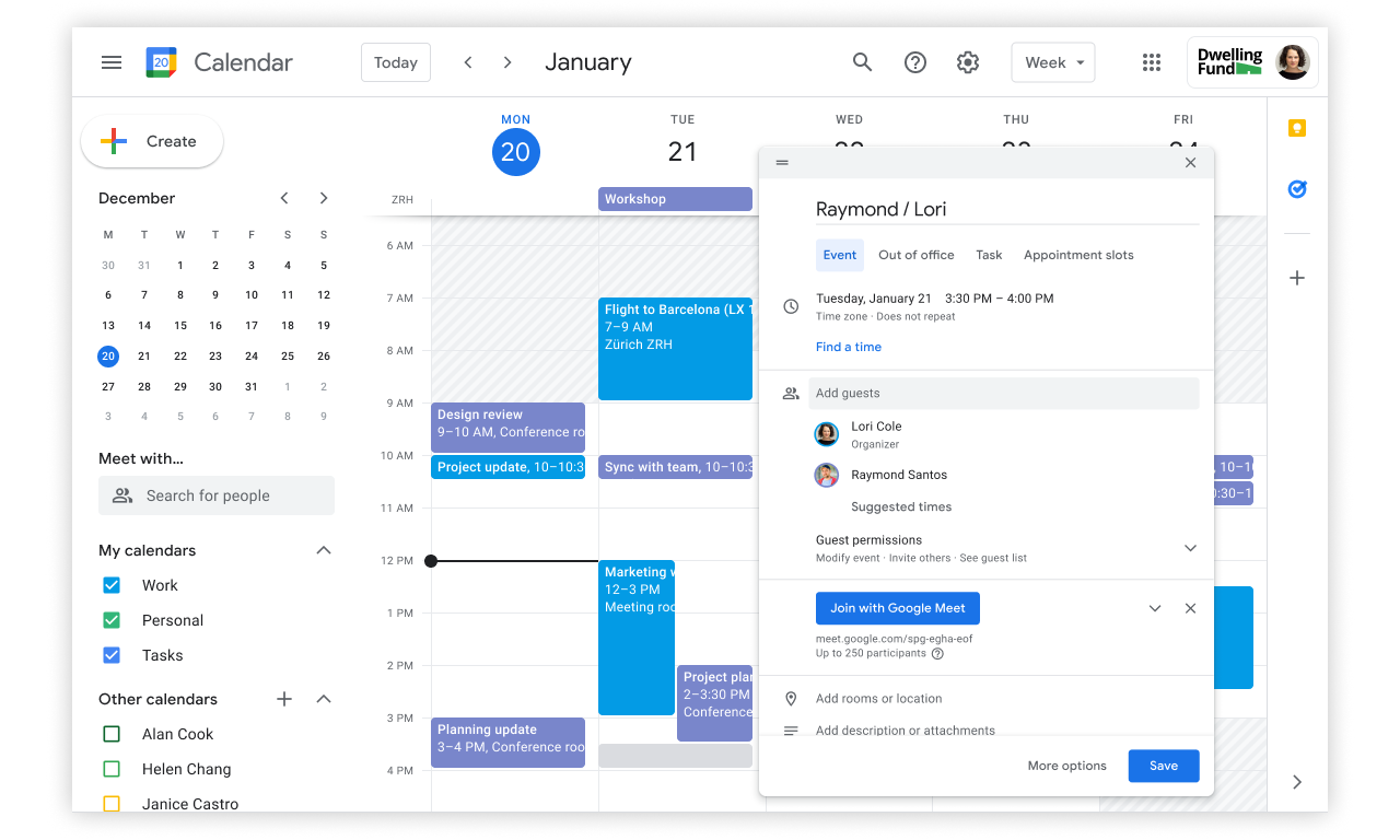 screenshot of Google Calendar